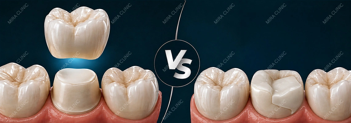 التاج أم الأونلاي للضرس المتشقق: هل يحتاج السن إلى تغطية كاملة؟