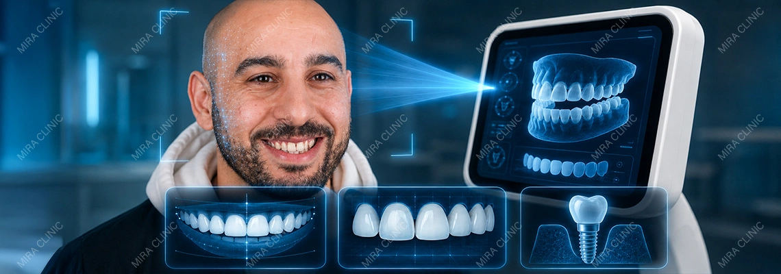 افحص ابتسامتك بالذكاء الاصطناعي: تقييم مجاني لابتسامة هوليوود، الفينير، وزراعة الأسنان